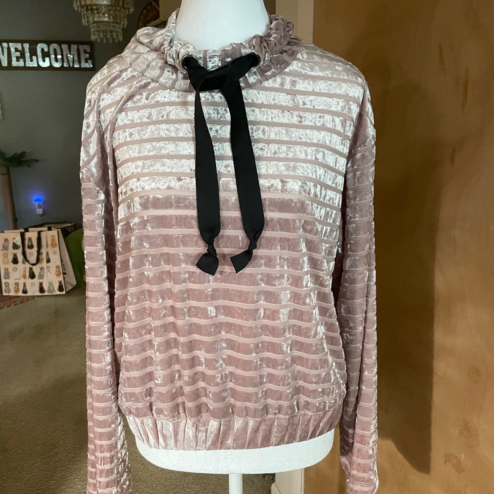 Gypsies & Moondust Blush Velvet Striped Hoodie